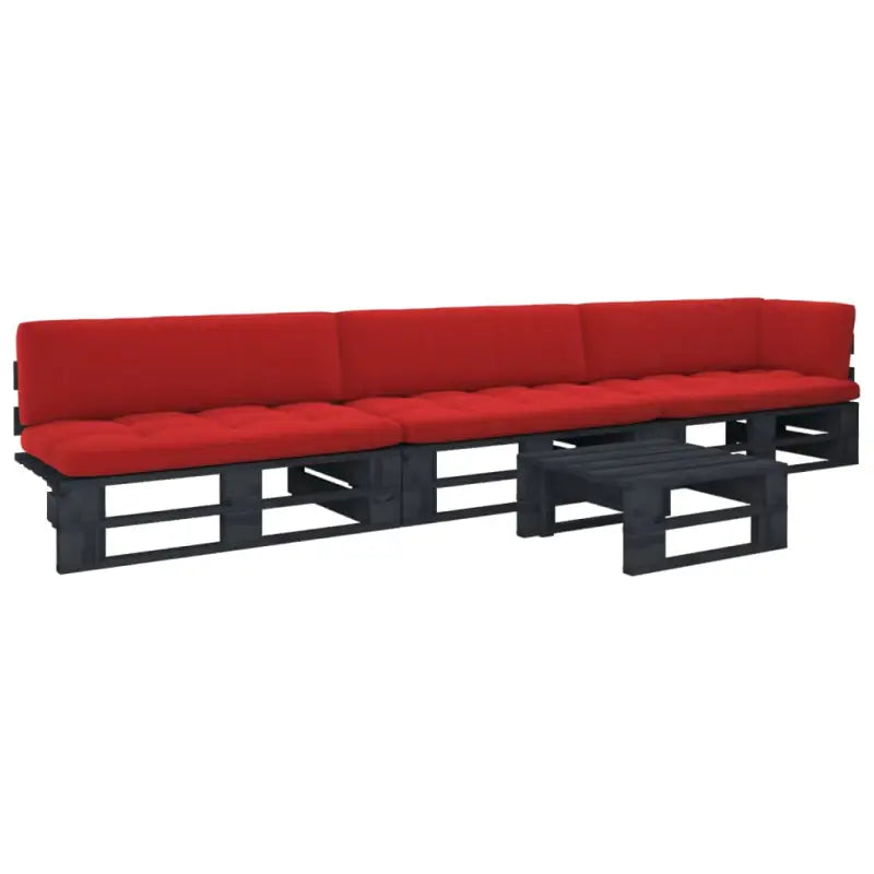 Houten Pallet Loungeset voor Gezelligheid en Ontspanning - Rood / hoek + 2x midden + Tafel / Zwart - Tuinsets