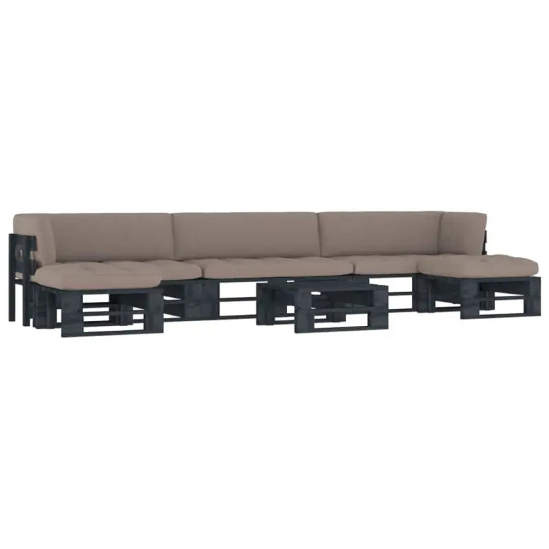 Houten Pallet Loungeset voor Gezelligheid en Ontspanning - Taupe / 2x hoek + midden + 2x voetensteun + Tafel / Zwart