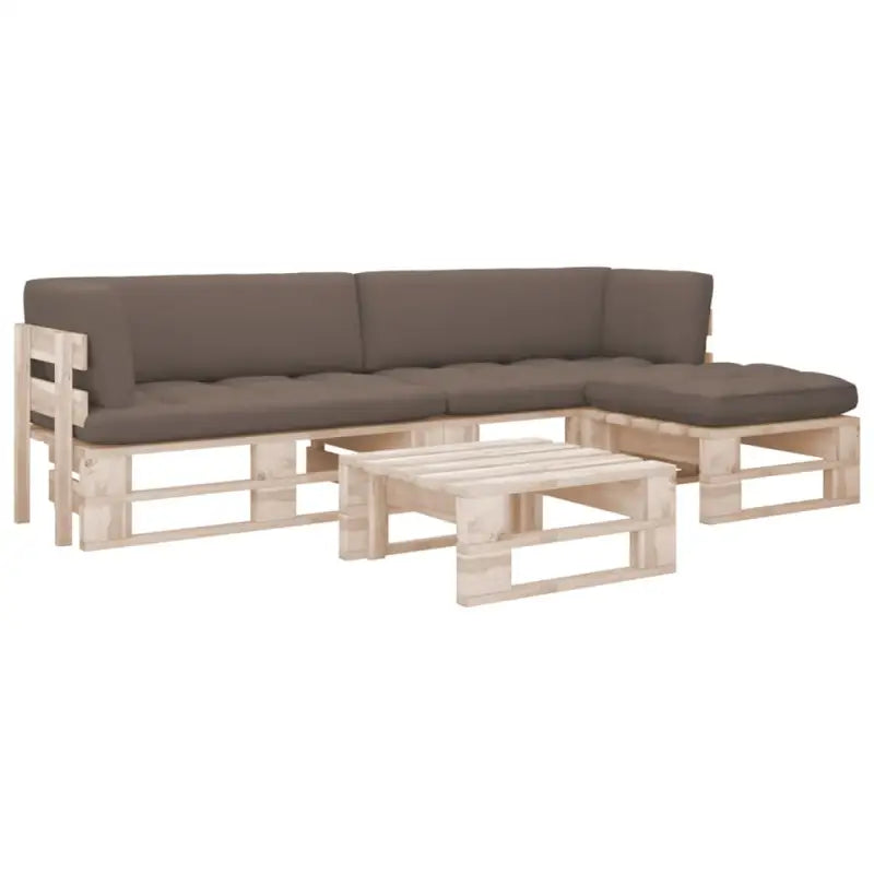 Houten Pallet Loungeset voor Gezelligheid en Ontspanning - Taupe / 2x hoek + voetensteun + Tafel / Bruin - Tuinsets