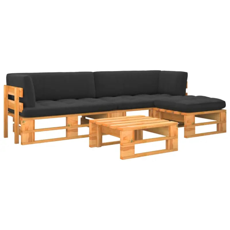 Houten Pallet Loungeset voor Gezelligheid en Ontspanning - Zwart / 2x hoek + voetensteun + Tafel / Honingbruin