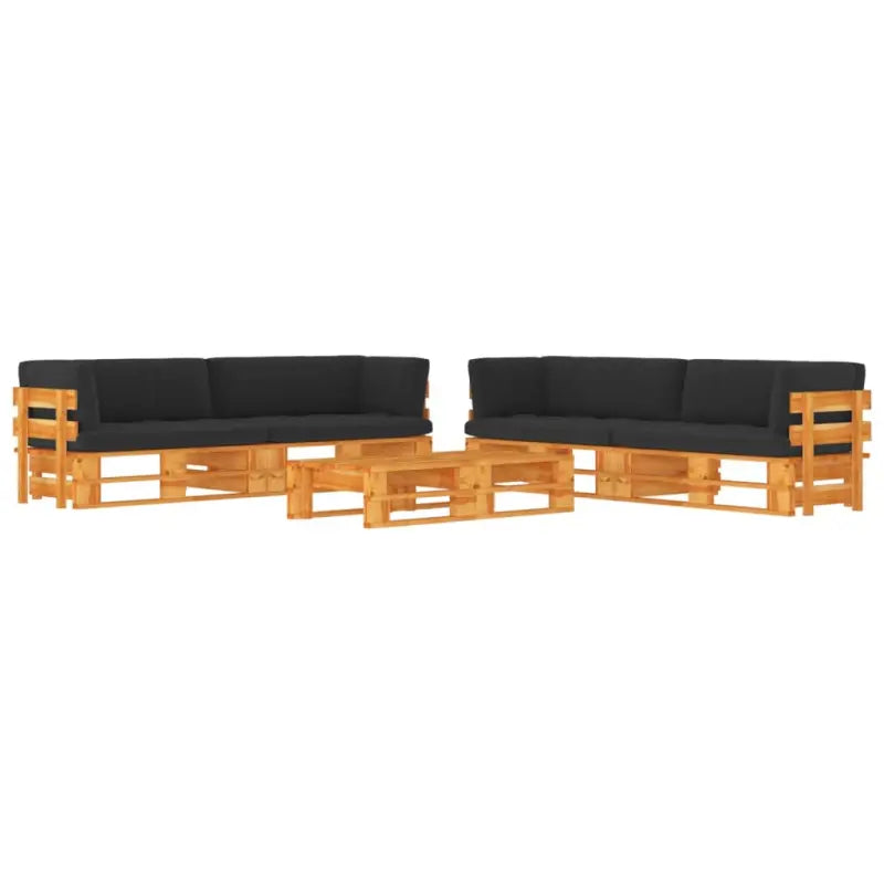 Houten Pallet Loungeset voor Gezelligheid en Ontspanning - Zwart / 4x hoek + 2x Tafel / Honingbruin - Tuinsets
