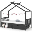 Houten peuterbed met lade in massief grenenhout met boomhut-stijl - Donkergrijs / 90 x 200 cm / 2 lades - Peuter- &