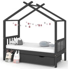 Houten peuterbed met lade in massief grenenhout met boomhut-stijl - Donkergrijs / 80 x 160 cm / 1 lade - Peuter- &