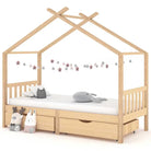 Houten peuterbed met lade in massief grenenhout met boomhut-stijl - Bruin / 90 x 200 cm / 2 lades - Peuter- &
