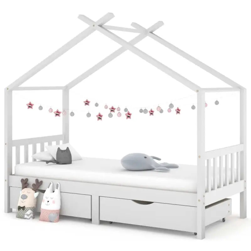Houten peuterbed met lade in massief grenenhout met boomhut-stijl - Wit / 90 x 200 cm / 2 lades - Peuter- & kinderbedden