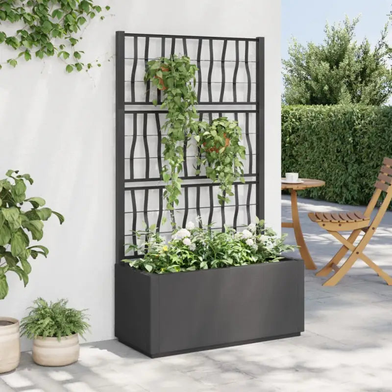 Houten plantenbak met latwerk voor klimplanten in tuin of terras - latwerk donkergrijs / 1 - Bloempotten & plantenbakken
