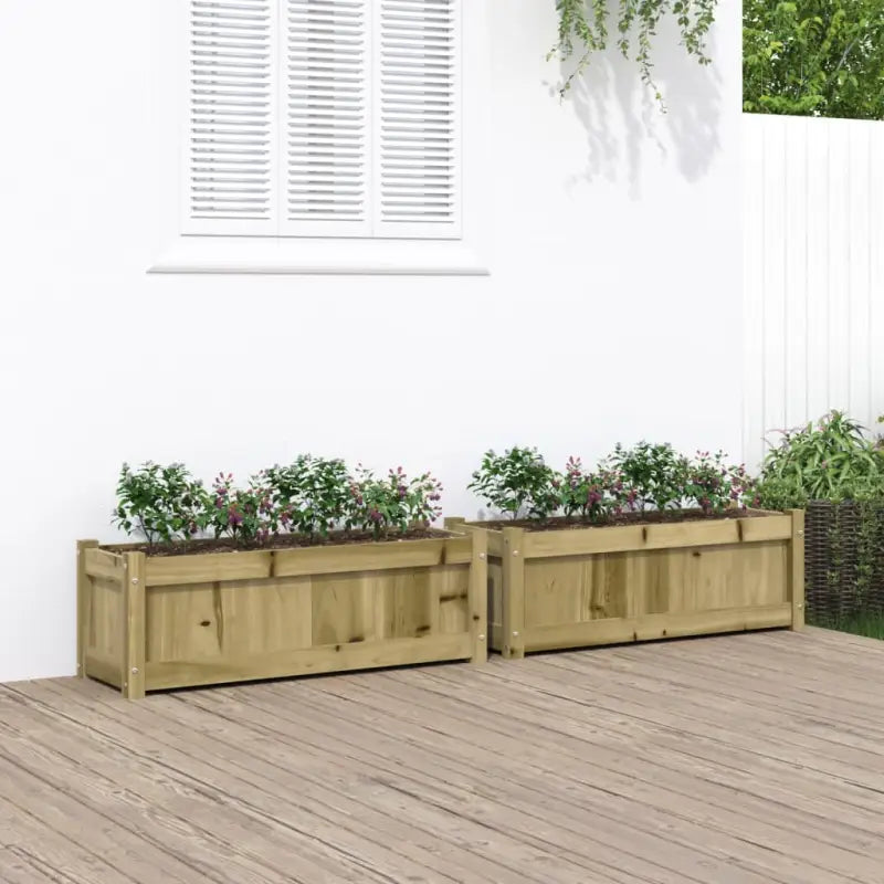 Houten plantenbak van geïmpregneerd grenenhout voor tuin en balkon - Naturel geïmpregneerd / 2 - Bloempotten &