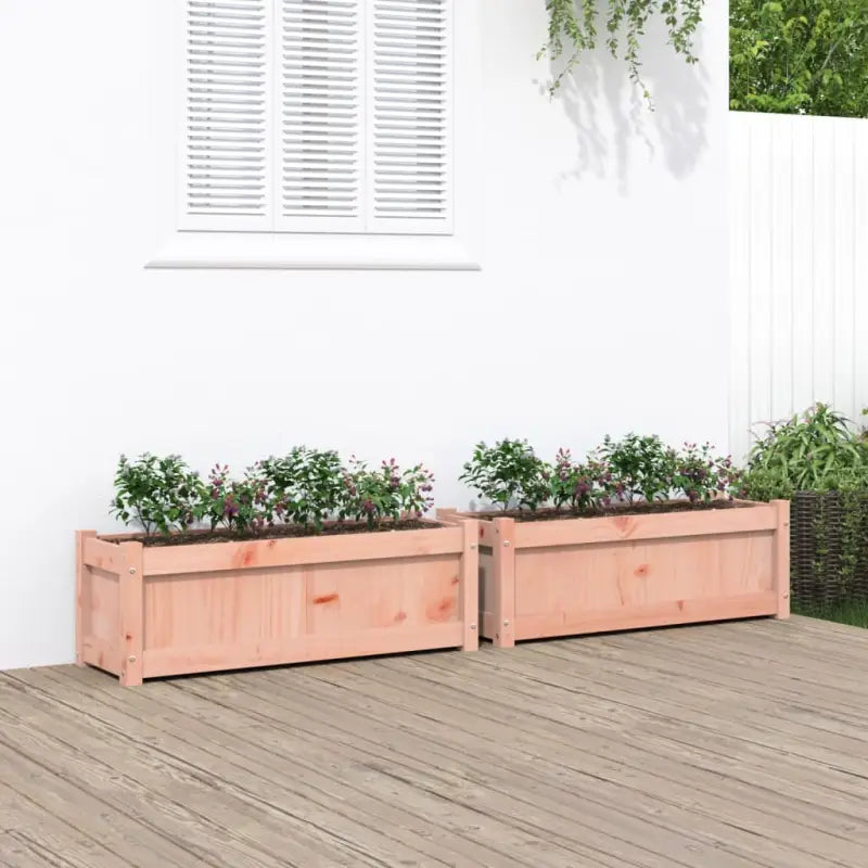 Houten plantenbak van geïmpregneerd grenenhout voor tuin en balkon - Natuurlijk douglashout / 2 - Bloempotten &