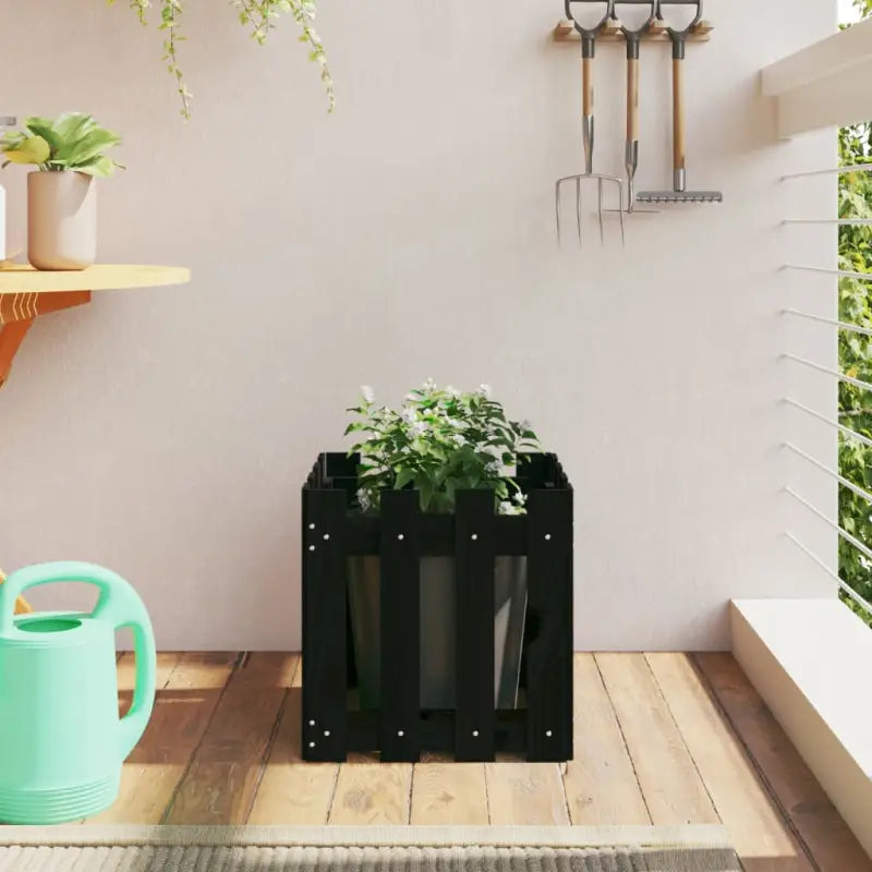 Houten plantenbak van geïmpregneerd grenenhout voor tuin en interieur - Zwart grenenhout / 40 x 40 x 40 cm / 1
