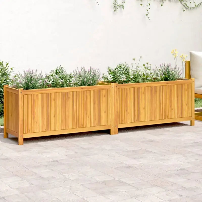 Houten plantenbak van massief acaciahout met nonwoven zak voor tuinieren - 199 x 38,5 x 50 cm / 1 - Bloempotten &