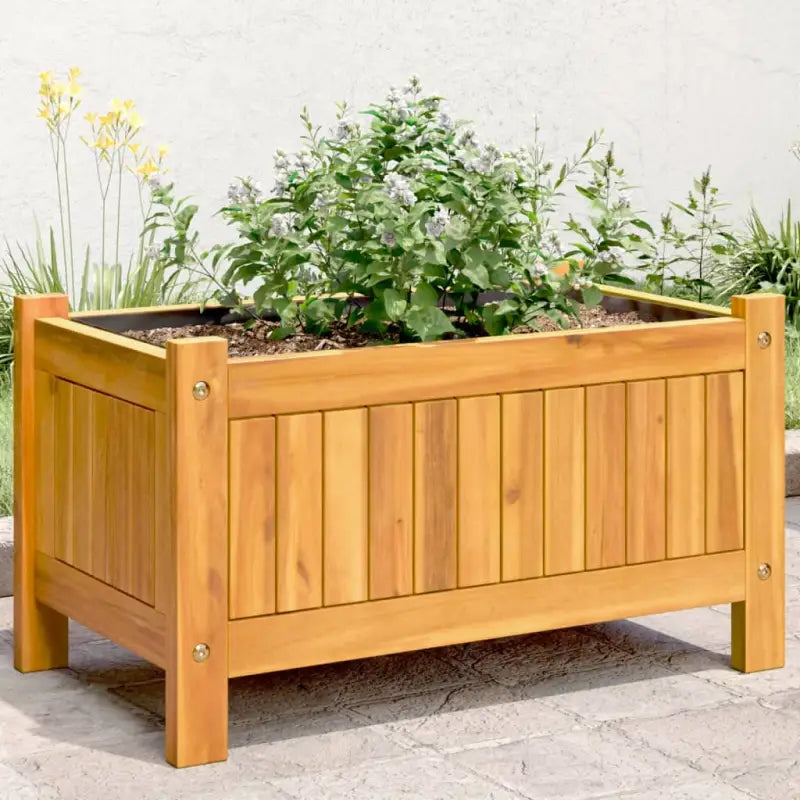 Houten plantenbak van massief acaciahout met nonwoven zak voor tuinieren - 54 x 31 x 30 cm / 1 - Bloempotten &
