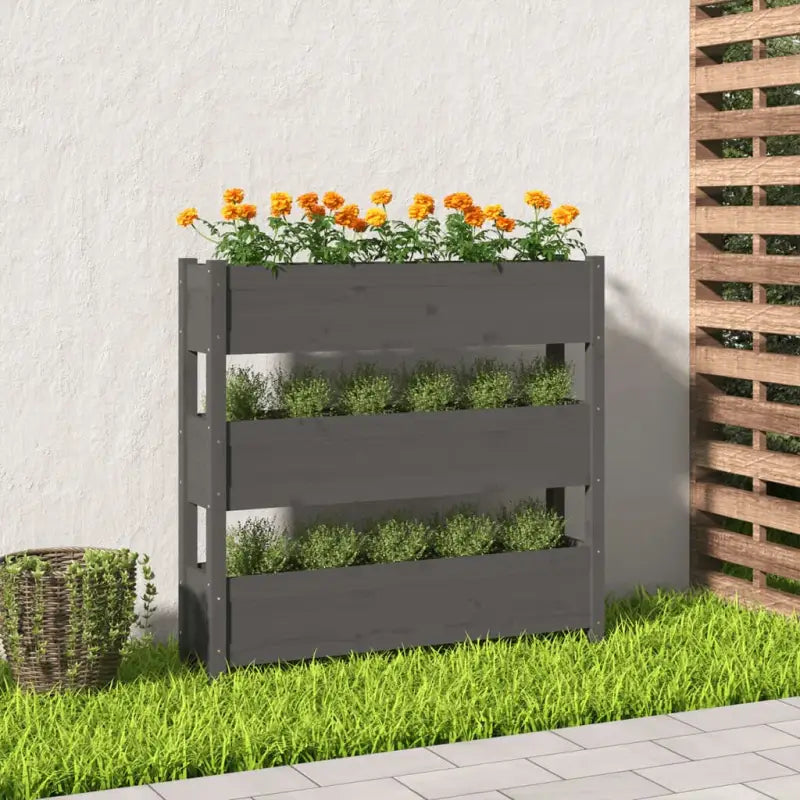 Houten plantenbak van massief grenenhout voor binnen en buiten gebruik - Grijs / 112 x 25 x 104.5 cm / 1 - Bloempotten