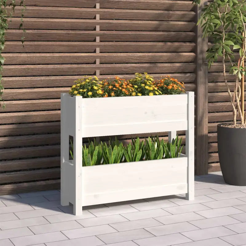 Houten plantenbak van massief grenenhout voor binnen en buiten gebruik - Wit / 77 x 25 x 66 cm / 1 - Bloempotten &
