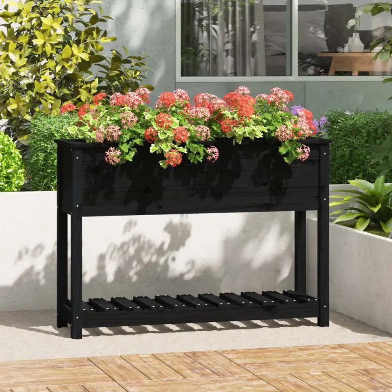 Houten plantenbak van massief grenenhout voor binnen en buiten - Zwart / 111.5 x 34.5 x 81 cm / 1 - Bloempotten &