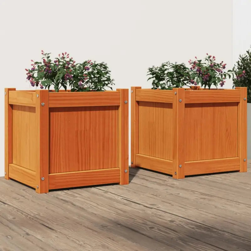 Houten plantenbak van massief grenenhout voor tuin en balkon - Bruingrenen / 2 - Bloempotten & plantenbakken
