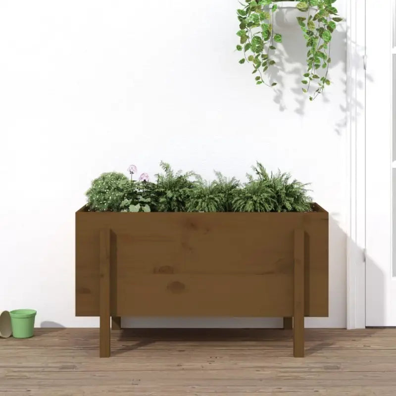 Houten plantenbak van massief grenenhout voor tuin en balkon - Honingbruin grenenhout / 101 x 50 x 57 cm / 1