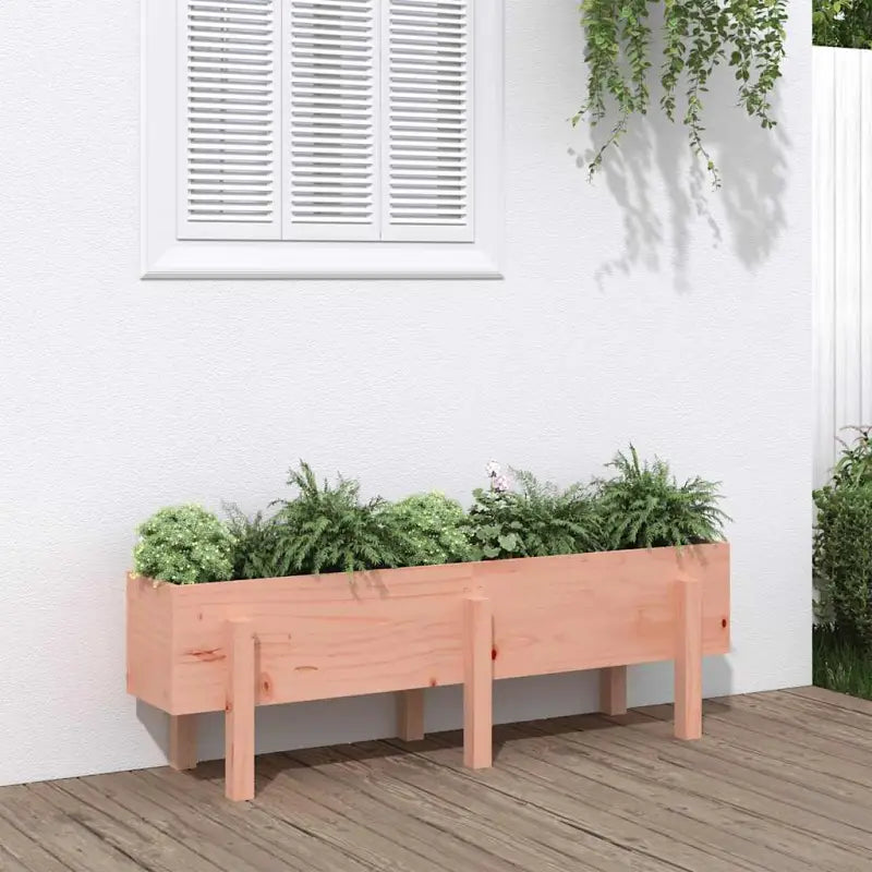 Houten plantenbak van massief grenenhout voor tuin en balkon - Natuurlijk douglashout / 121 x 30 x 38 cm / 1