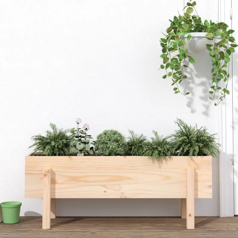 Houten plantenbak van massief grenenhout voor tuin en balkon - Natuurlijk grenenhout / 101 x 30 x 38 cm / 1