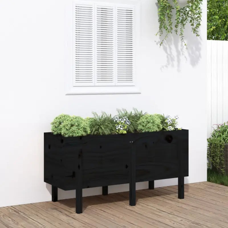 Houten plantenbak van massief grenenhout voor tuin en balkon - Zwart grenenhout / 121 x 50 x 57 cm / 1 - Bloempotten &