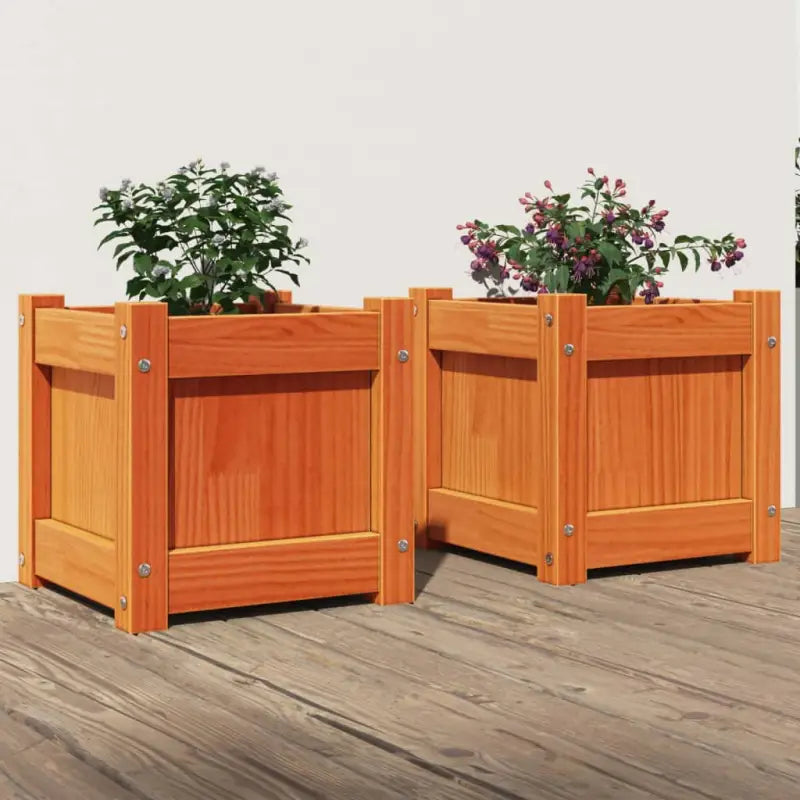 Houten plantenbakken van geïmpregneerd grenenhout voor tuin en balkon - Bruingrenen / 2 - Bloempotten & plantenbakken