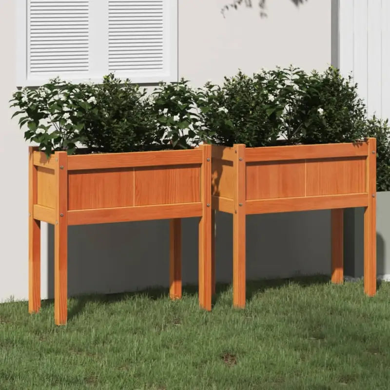 Houten plantenbakken van massief grenenhout voor tuin en terras - Bruingrenen / 2 - Bloempotten & plantenbakken