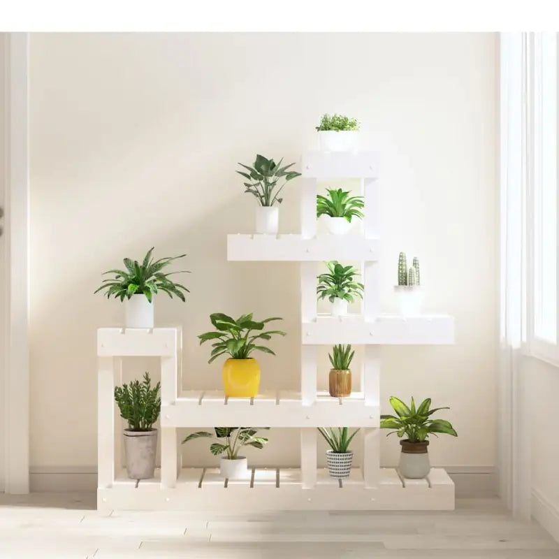 Houten plantenstandaard in massief grenenhout voor een natuurlijke uitstraling - Wit / 92 x 25 x 97 cm / 1