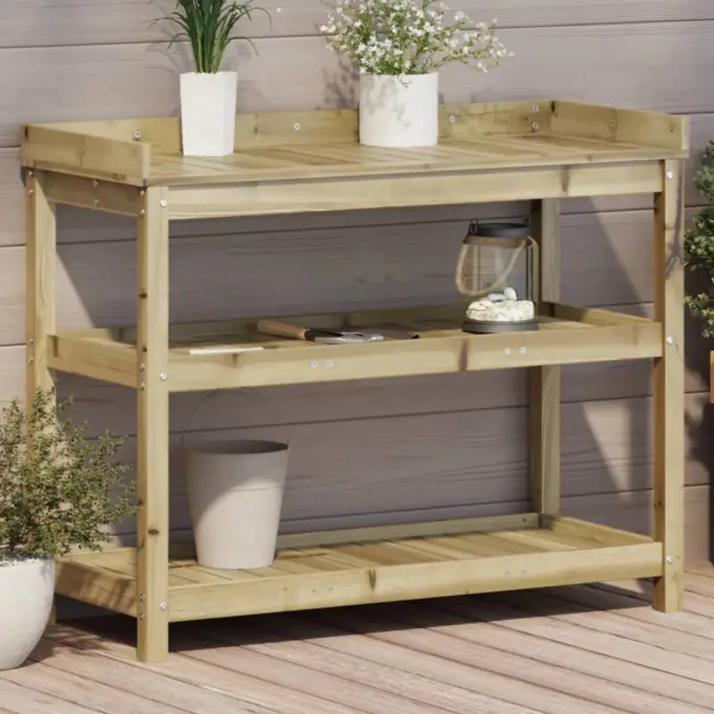 Houten Plantenstandaard van massief grenenhout voor binnen en buiten - Naturel geïmpregneerd / 108 x 45 x 86,5 cm / 1
