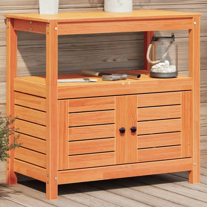 Houten Plantenstandaard van massief grenenhout voor binnen en buiten - Bruin / 1 - Plantenstandaarden