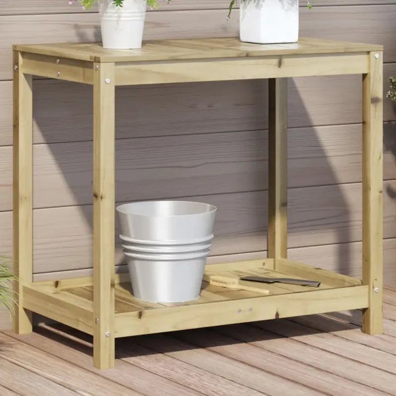 Houten plantenstandaard van massief grenenhout voor binnen en buiten - Naturel geïmpregneerd / 82.5 x 50 x 75 cm / 1