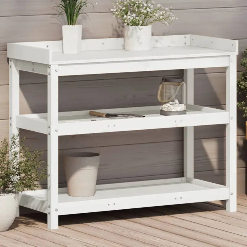 Houten Plantenstandaard van massief grenenhout voor binnen en buiten - Wit / 108 x 45 x 86,5 cm / 1 - Plantenstandaarden