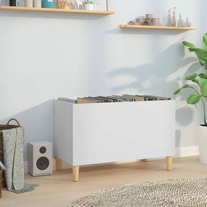 Houten platenkast met hoogglans wit afwerking en bewerkt hout - Wit / 1 - Cd- & dvd-kasten