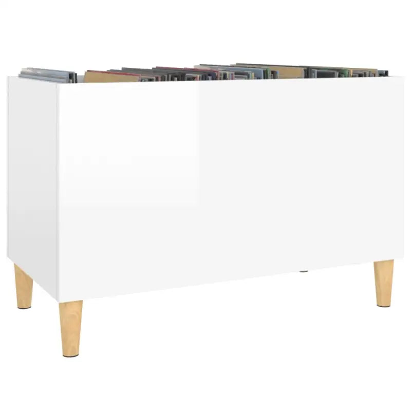 Houten platenkast met hoogglans wit afwerking en bewerkt hout - Cd- & dvd-kasten