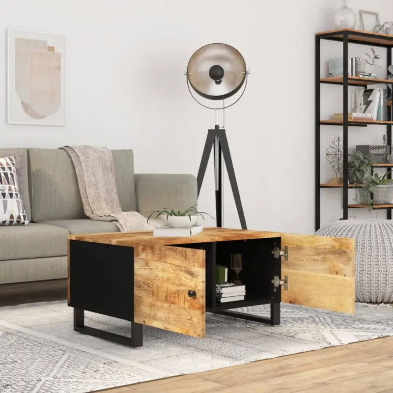 Houten salontafel van massief mangohout met bewerkt hout uitstraling - Salontafels
