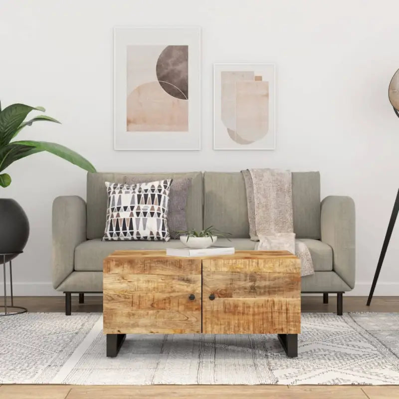 Houten salontafel van massief mangohout met bewerkt hout uitstraling - Lichthout / 1 - Salontafels