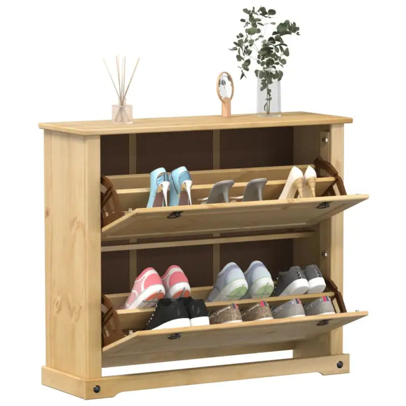 Houten schoenenkast van massief grenenhout met metalen handgrepen - 1 / 85 cm - Schoenenrekken