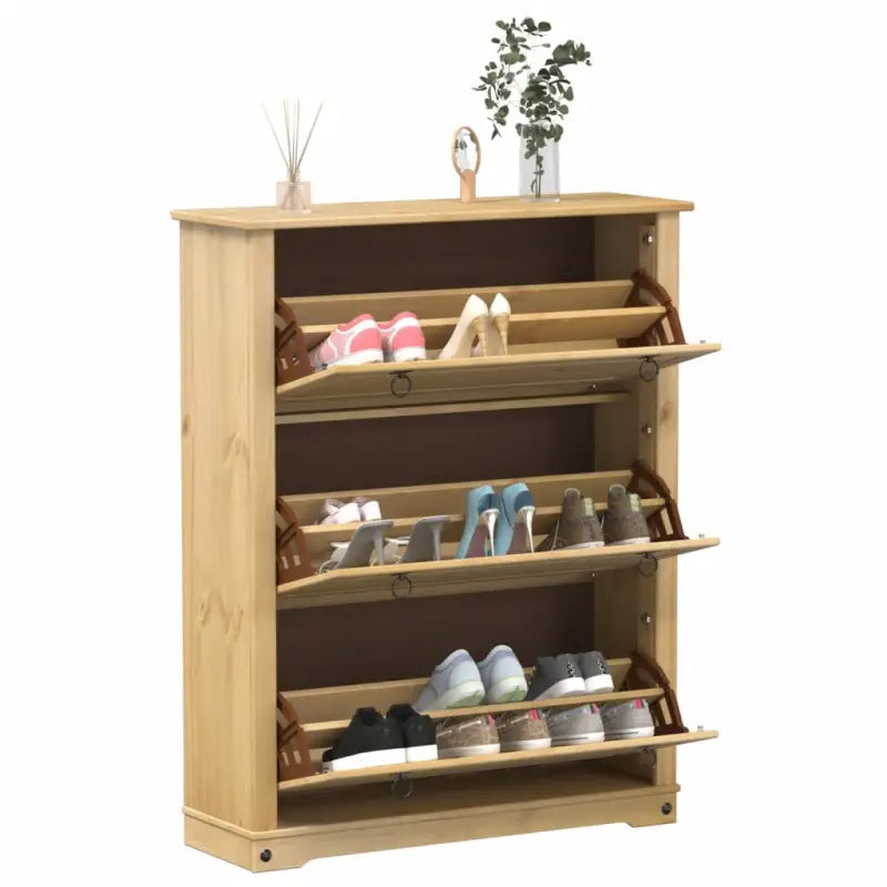 Houten schoenenkast van massief grenenhout met metalen handgrepen - 1 / 124.5 cm - Schoenenrekken