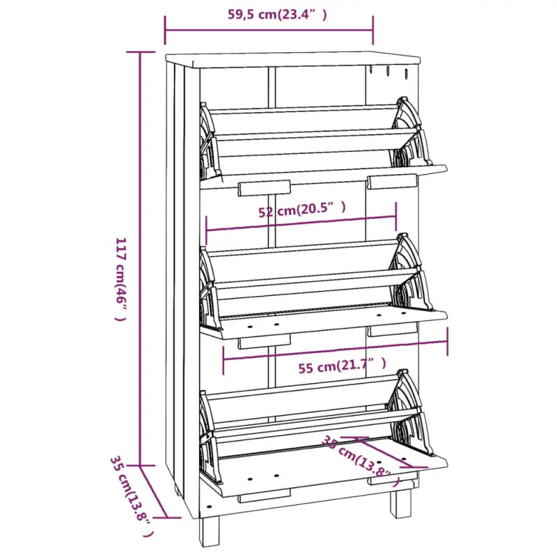 Houten schoenenkast van massief grenenhout voor elk interieur - Wit / 1 - Schoenenrekken