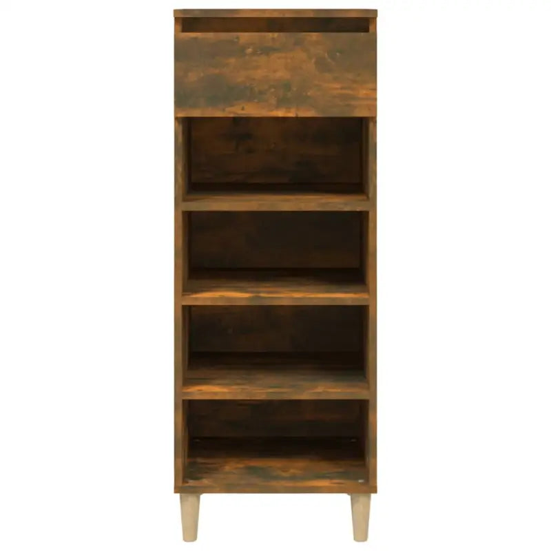 Houten schoenenrek met bewerkt hout en houten poten voor opbergruimte - Gerookt eiken / 1 - Schoenenrekken