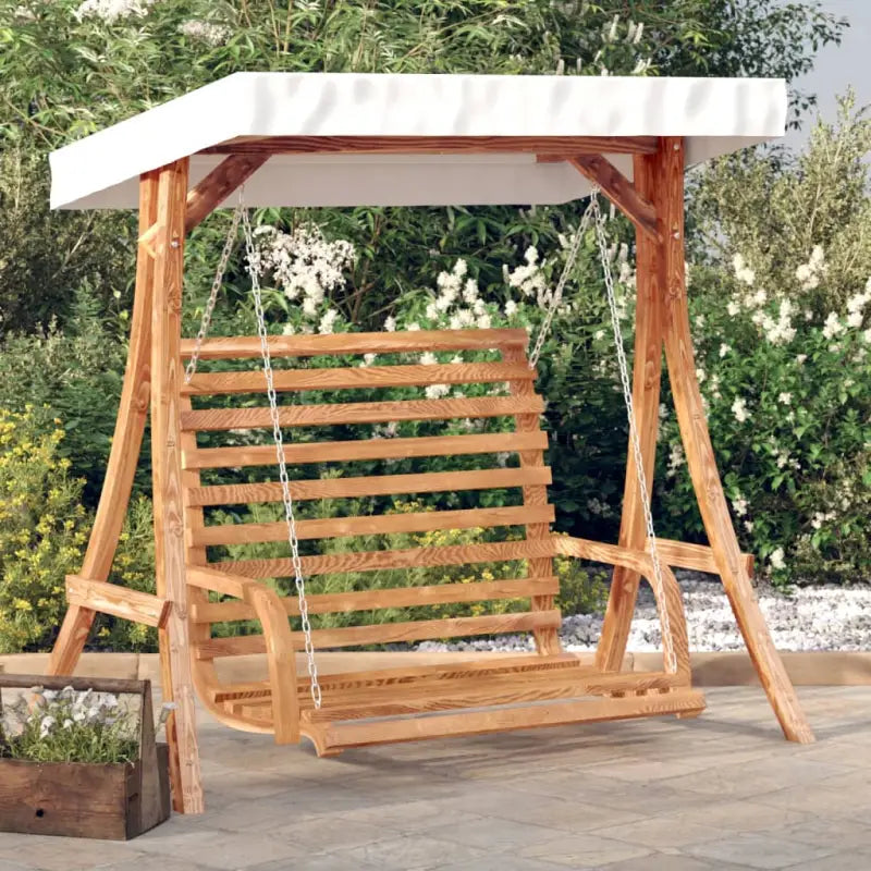 Houten schommelbank met luifel van massief vurenhout met teak afwerking - Crème / 1 - Schommelbanken