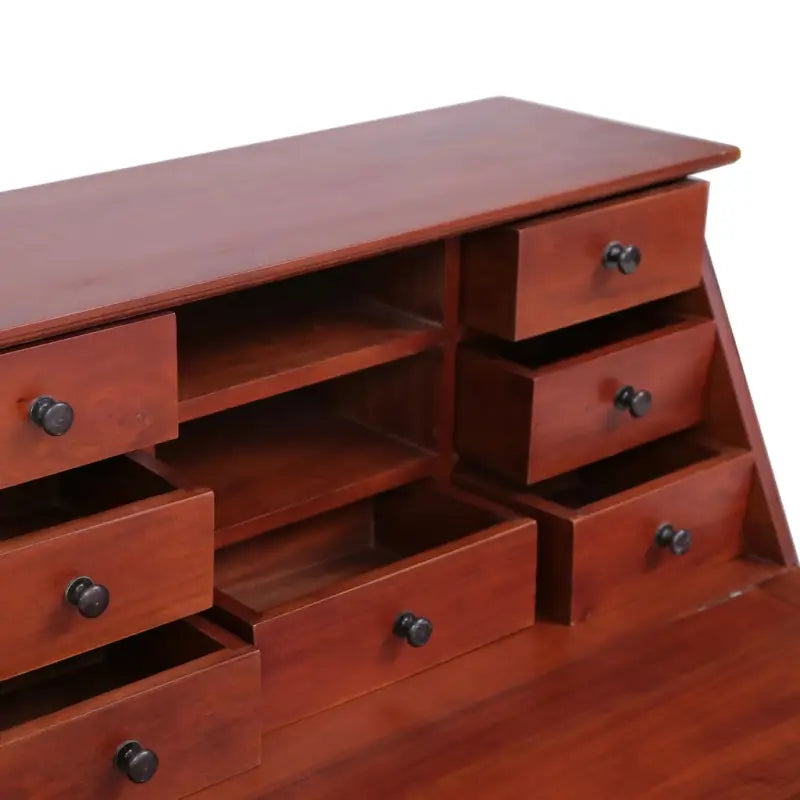 Houten secretaire in vintage stijl met massief mahoniehout en open vakken - Bureaus