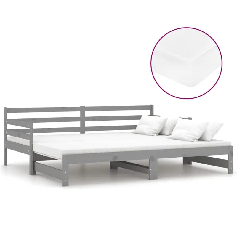 Houten slaapbank van massief grenenhout met comfortabele zithoek - Grijs - Bedden & bedframes