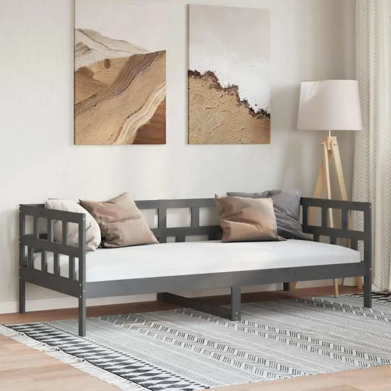 Houten slaapbank van massief grenenhout voor dag en nacht gebruik - Grijs / 90 x 200 cm - Bedden & bedframes