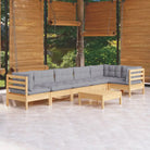 Houten tuinmeubelset met massief grenenhout en comfortabele kussens - Bruin en grijs - Tuinsets