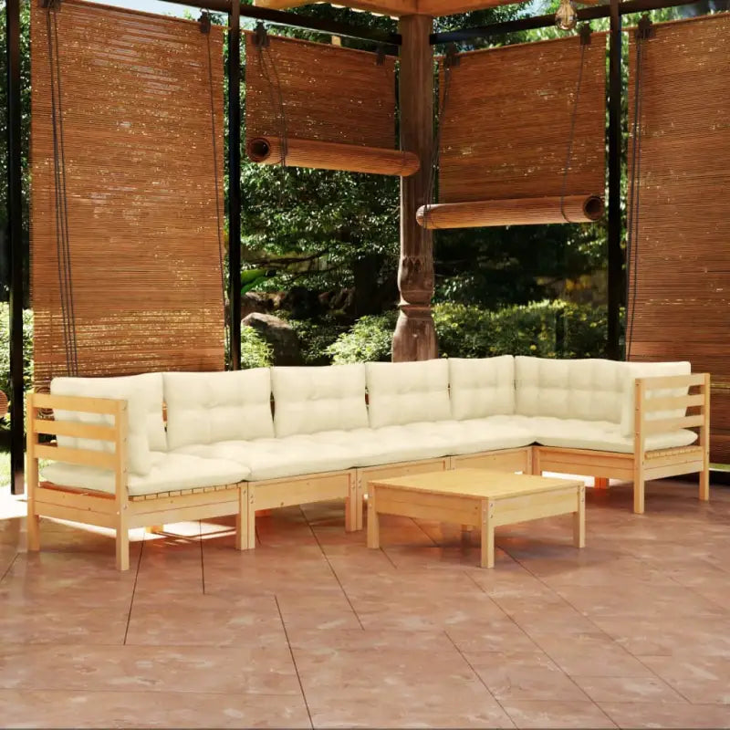 Houten tuinmeubelset met massief grenenhout en comfortabele kussens - Bruin en crème - Tuinsets