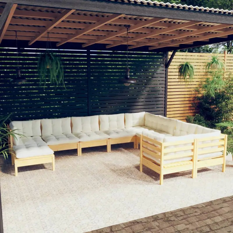 Houten tuinmeubelset met massief grenenhout en comfortabele rug- en zijkussens - Bruin en crème - Tuinsets