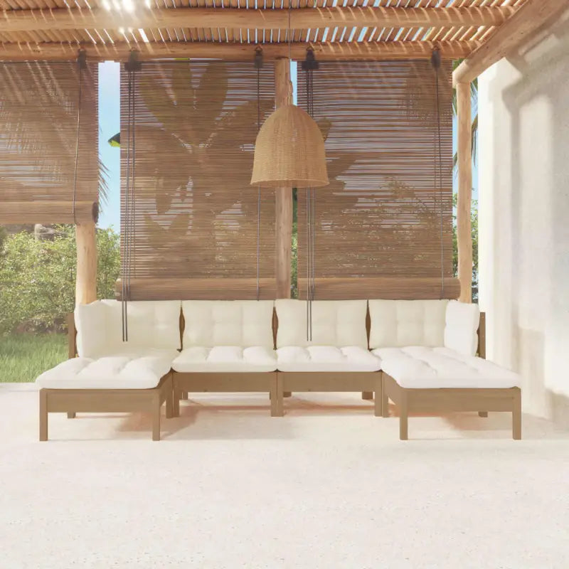 Houten tuinmeubelset met massief grenenhout en comfortabele rug en zijkussen - Tuinsets