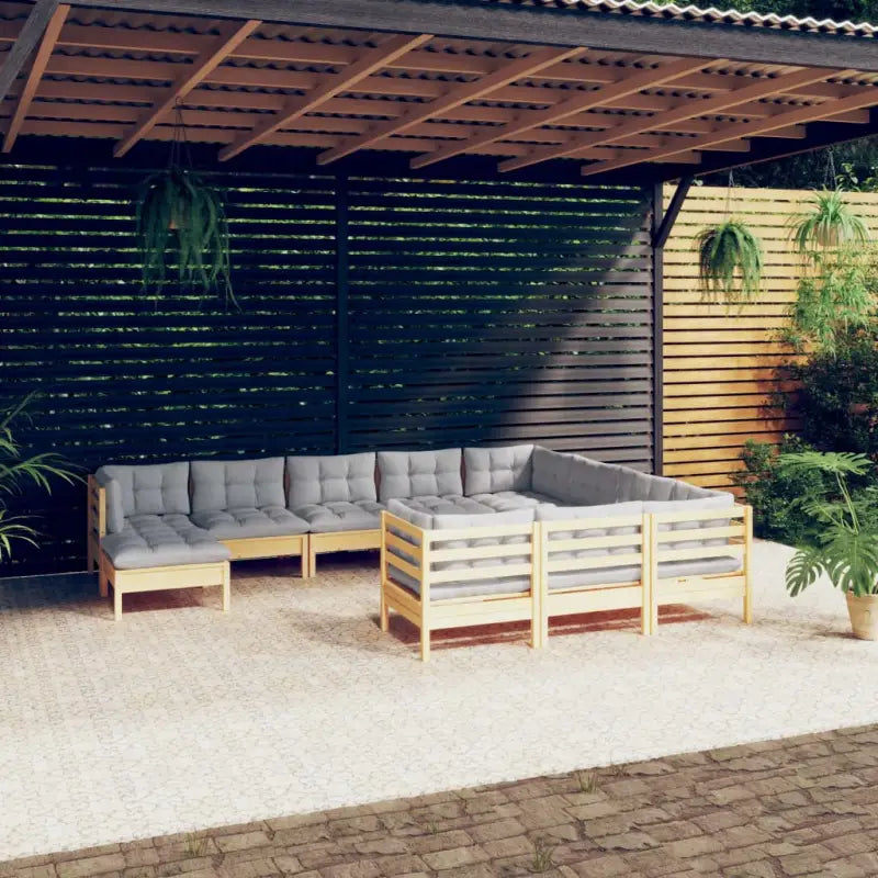 Houten tuinmeubelset met massief grenenhout en comfortabele rug en zijkussen - Bruin en grijs - Tuinsets
