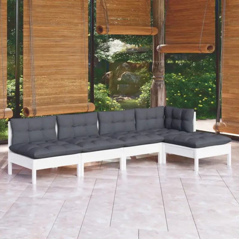 Houten tuinmeubelset van massief grenenhout met comfortabele rug zijkussen - Wit - Tuinsets