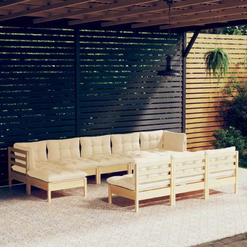 Houten tuinmeubelset van massief grenenhout met voetenbank en kussens - Tuinsets