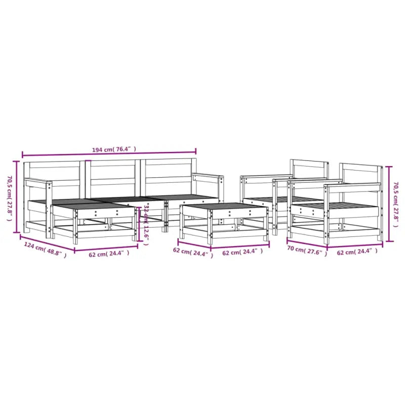 Houten tuinset met geïmpregneerd grenenhout en voetenbank salontafel - Tuinsets
